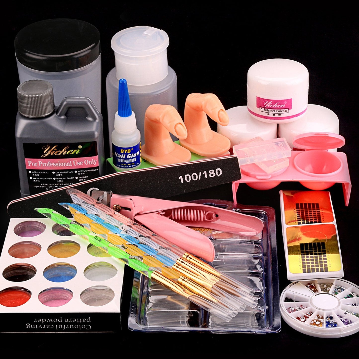 Acrylic Nail Kit Nail Full Set kit, Acrylic Liquid Powder- Glitter with Carving Powder Set, Professional Acrylic Nail Brush Kit, Complete Practice Hand Acrylic Nails,French Nail Tips Pump File Tools