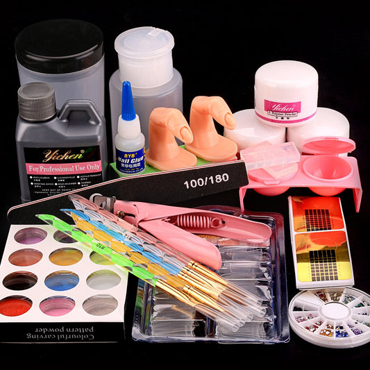 Acrylic Nail Kit Nail Full Set kit, Acrylic Liquid Powder- Glitter with Carving Powder Set, Professional Acrylic Nail Brush Kit, Complete Practice Hand Acrylic Nails,French Nail Tips Pump File Tools