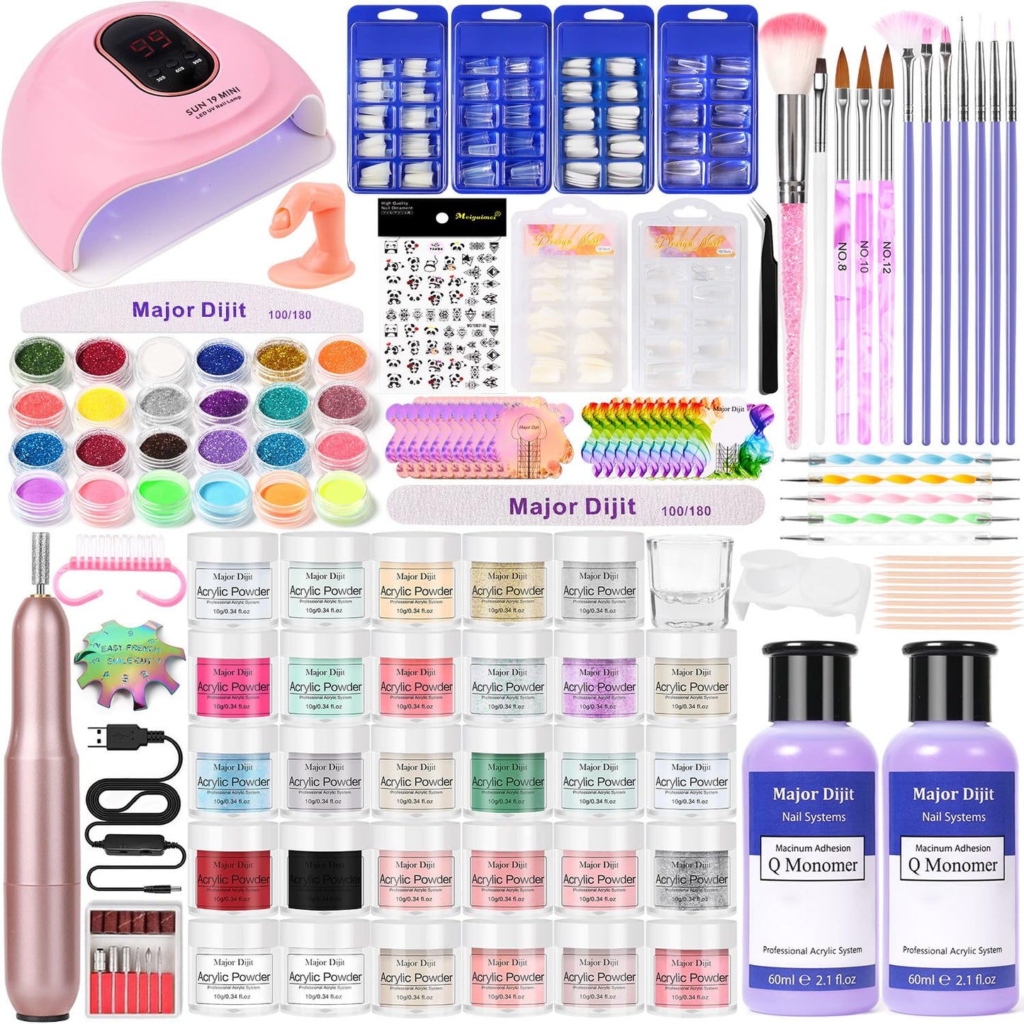 Acrylic Nail Kit, 29 Colors Acrylic Powder with 2*60ml Acrylic Liquid Electric Nail Drill for Gel Nails with 36W UV Lamp for Gel Nails Set, DIY Nail Art Tool Complete Starter Kit