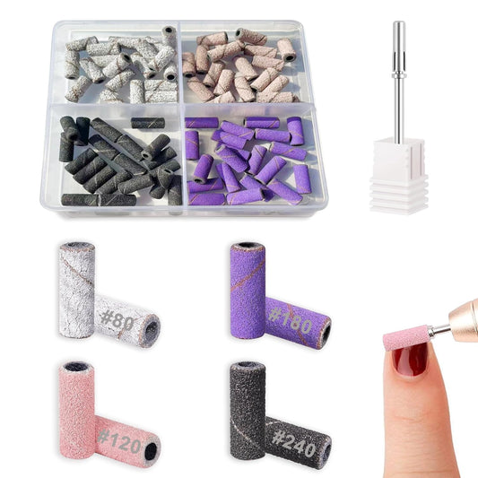 Nail Drill Bits Small Sanding Bands with 3.1mm Mandrel Bit，80 Pcs Mini Sanding Bands Nail Drill Bits 80#120#180#240# for Acrylic Nails Gel Manicures and Pedicure