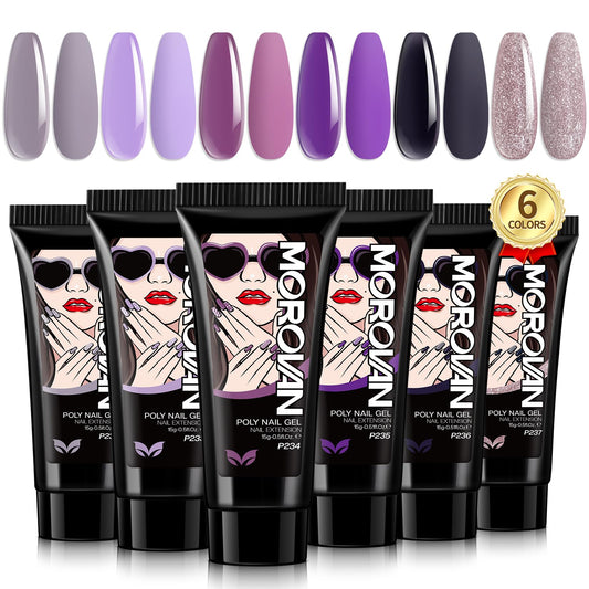 Morovan Poly Gel Nail Colors: 6 Colors Purple Poly Nail Gel - Long Lasting Poly Nail Extension Gel Trendy Builder Gel Nail Art Design