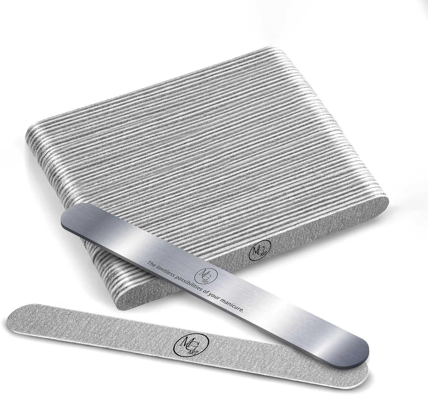 Nail File 180 Grit Professional Russian Manicure Reusable Peel and Stick Nail Files, Replaceable Emery Boards, Steel Base, Manicure Tools for Salon, 50 pcs + 1 Metal Board Set