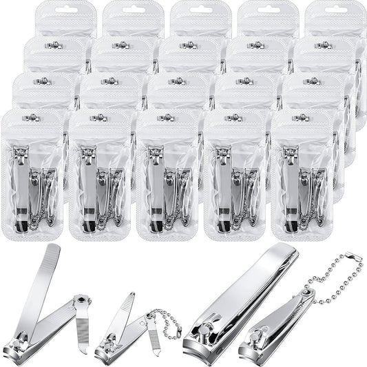 60 Pcs Nail Clipper Set Stainless Steel Fingernail Clipper and Toenail Clippers Set Toe Nail Clippers Bulk Nail Cutters with Nail File Sharp Fingernail Clipper Cutters Sets, Large and Small