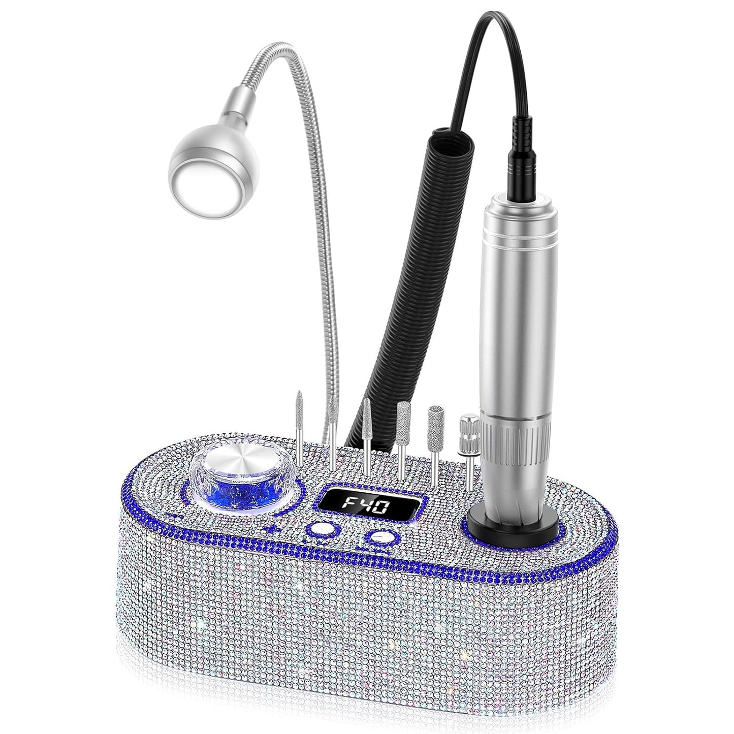 Electric Nail Drill Machine, 40000RPM Professional Efile Nail Drill Kit, Electric Nail File for Acrylic, Gel Nails, Toenail Grinder Manicure Pedicure Polishing Shape for Home Salon, Crystal Diamond