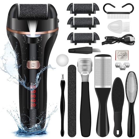 Electric Foot Callus Remover,Pedicure Tools for Feet Foot Care Kit,Callus Remover for Feet with 3Roller Heads,2Speed,Battery Display Pedicure Kit for Remove Cracked Heels Calluses&Hard Skin