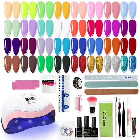 EODCI 76 PCS Gel Nail Polish Kit with U V Light, 33 Colors Gel Nail Kit Orange Brown Red Gel Nail Polish Set 168W Nail Lamp, No Wipe Base Top Coat & Manicure Tools Starter Kit DIY Home Salon Gifts
