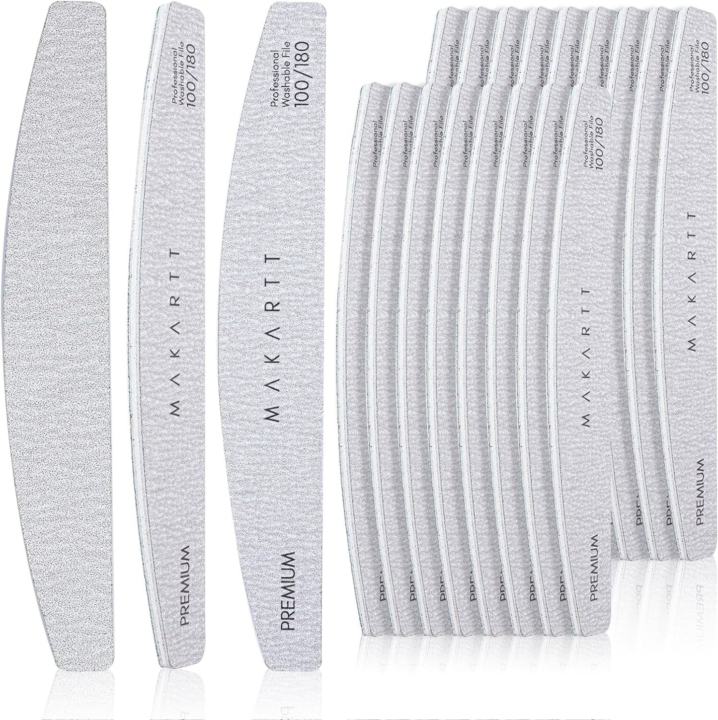 Makartt Nail File, 100/180 Grit 20 Pcs Nail Files for Natural Nails, Professional Strong Emery Boards for Nails Doubled Sides Washable Fingernail Files Manicure Tool Set