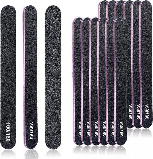 Makartt Nail File, 100/180 Grit 20 Pcs Emery Boards for Nails, Washable Disposable Doubled Sides Nail Files for Natural Acrylic Nails Coarse Nail File Kit Manicure Set(Black)