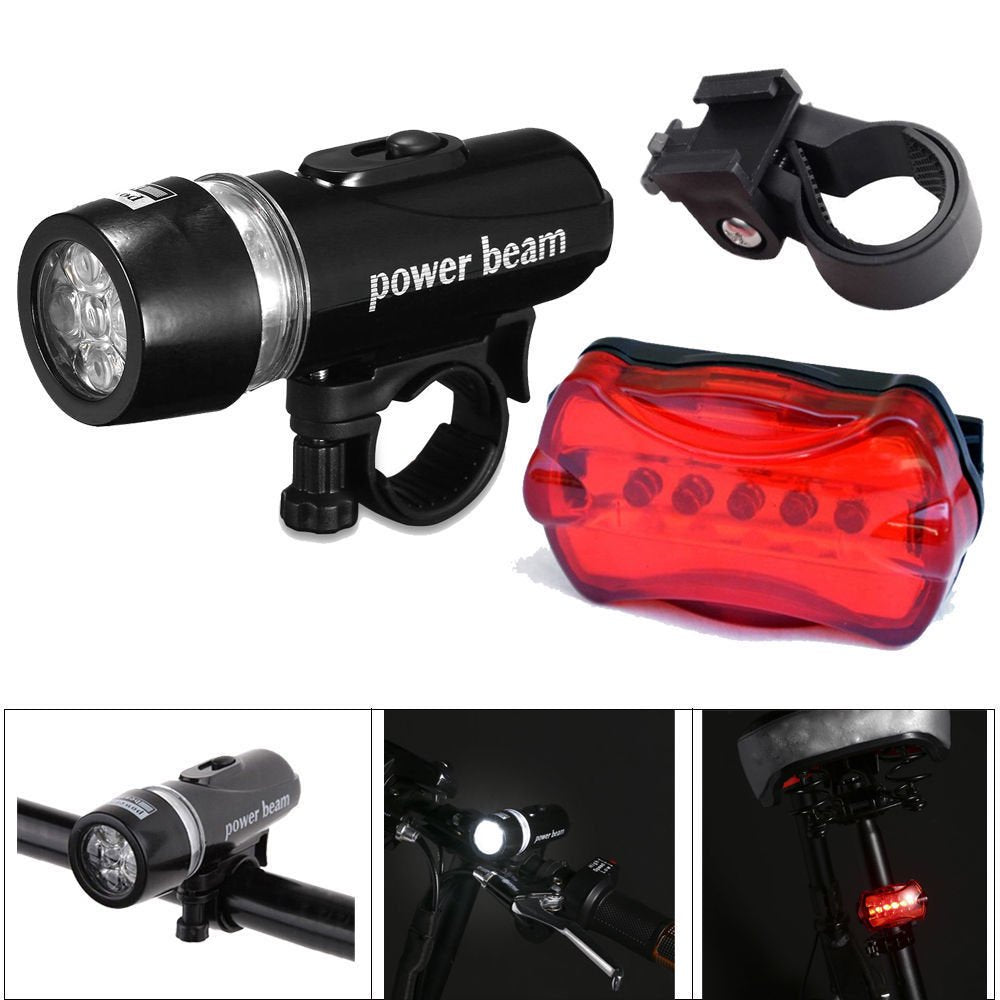 Cablevantage 5 LED Lamp Bike Bicycle Front Head Light and Rear Safety Flashlight Set Waterproof