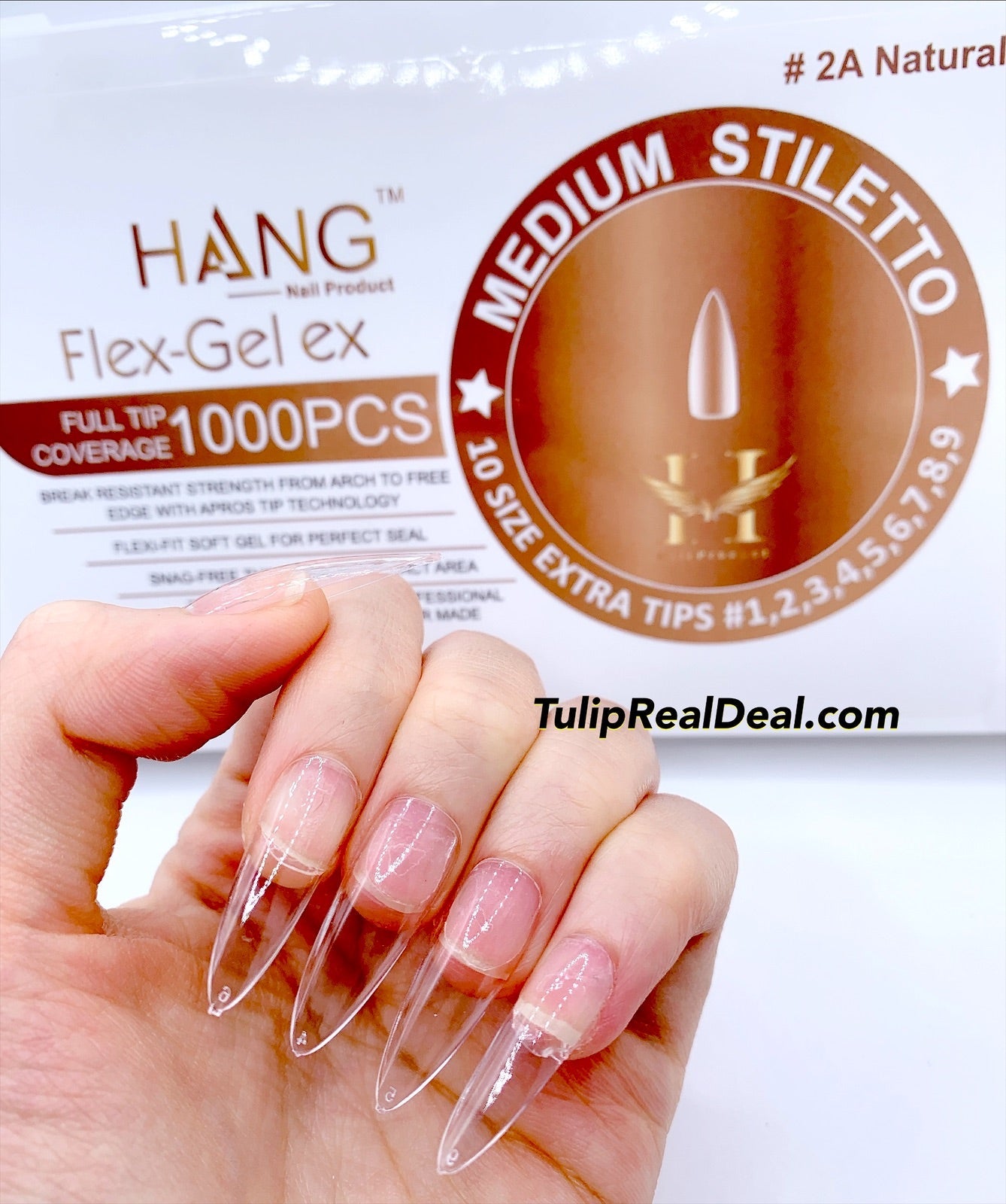 HANG MEDIUM STILETTO Flex Gel X Full Cover BOX OF TIPS 1000pcs