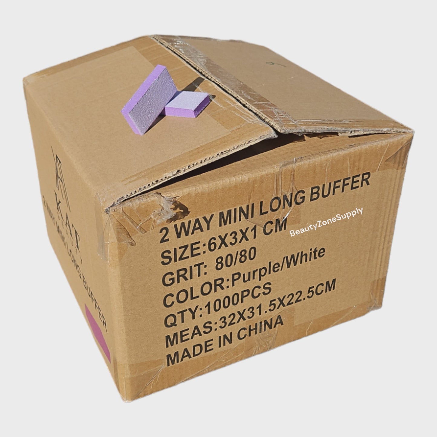 KAT Beauty Mini Long Buffers Purple White 80/80 1000PCS #KAT12