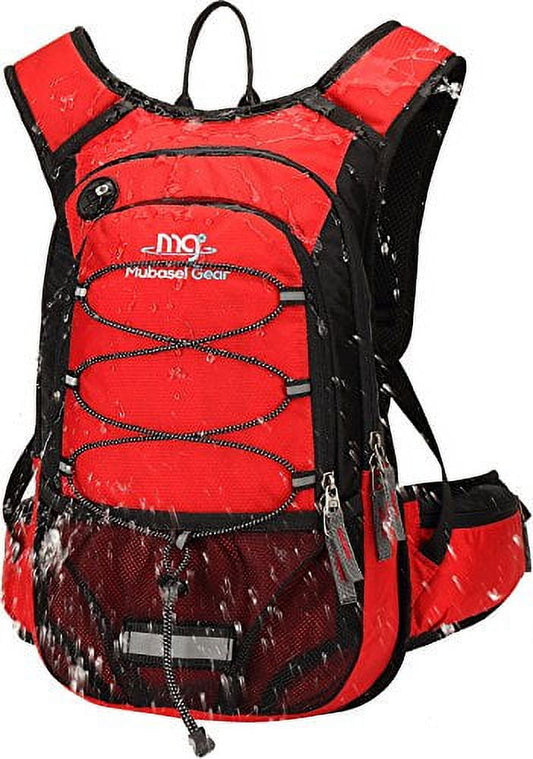Mubasel Gear Insulated Hydration Backpack Pack with 2L BPA Free Bladder - Keeps Liquid Cool up to 4 Hours - for Running, Hiking, Cycling, Camping (Red)