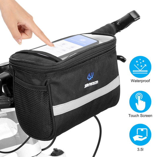 Eeekit Bike Front Handlebar Bag, Waterproof Bicycle Front Storage Bag, Outdoor Cycling Pouch Front Basket with Touchscreen Transparent PVC Pouch for Smartphone Holder, Wallet, Sunglasses