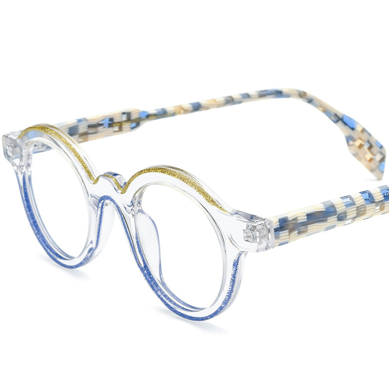 Color Blocking Fashionable Round Plate Eyeglass Frame - Blue Force Sports
