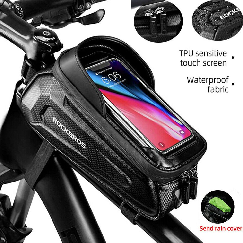 ROCKBROS Bicycle Front Frame Bag Bike Phone Holder Case Top Tube Bag Touch Screen Waterproof 6.8"
