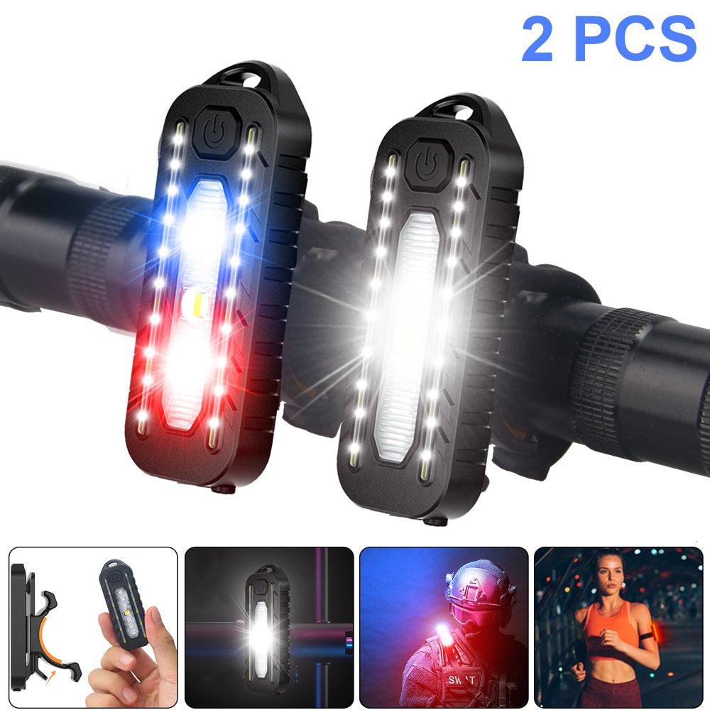 2Pcs Vastfire LED Red Blue Bicycle Tail Light Police Shoulder Light with Clip USB Charging Warning Safety Light Bicycle Rear Light Work Lamp Blinker Light