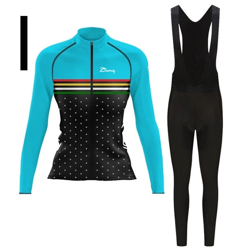 Long-sleeved Cycling Jersey And Bib, Running And Mountain Biking Sports Suit - Blue Force Sports
