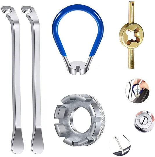 BUZIFU 5 Pieces Bicycle Spoke Wrench Bicycle Spoke Tool with Tyre Lever Tools Set Bicycle Rim Correct Kit Bicycle Bags Tools for Repair