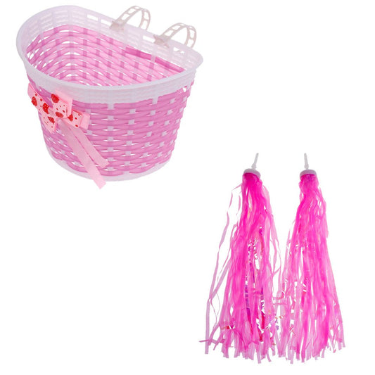 Bike Basket for Kids Front Bike Accessories for Kids Small Woven Wicker Cycling Ages 3-12, Pink