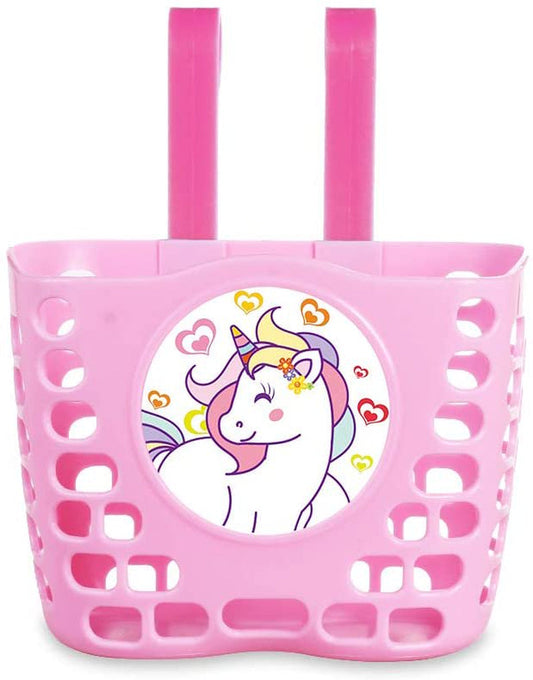 MINI-FACTORY Kid'S Bike Basket, Pink Cute Lovely Unicorn Pattern Bicycle Front Handlebar Basket for Kid Girls