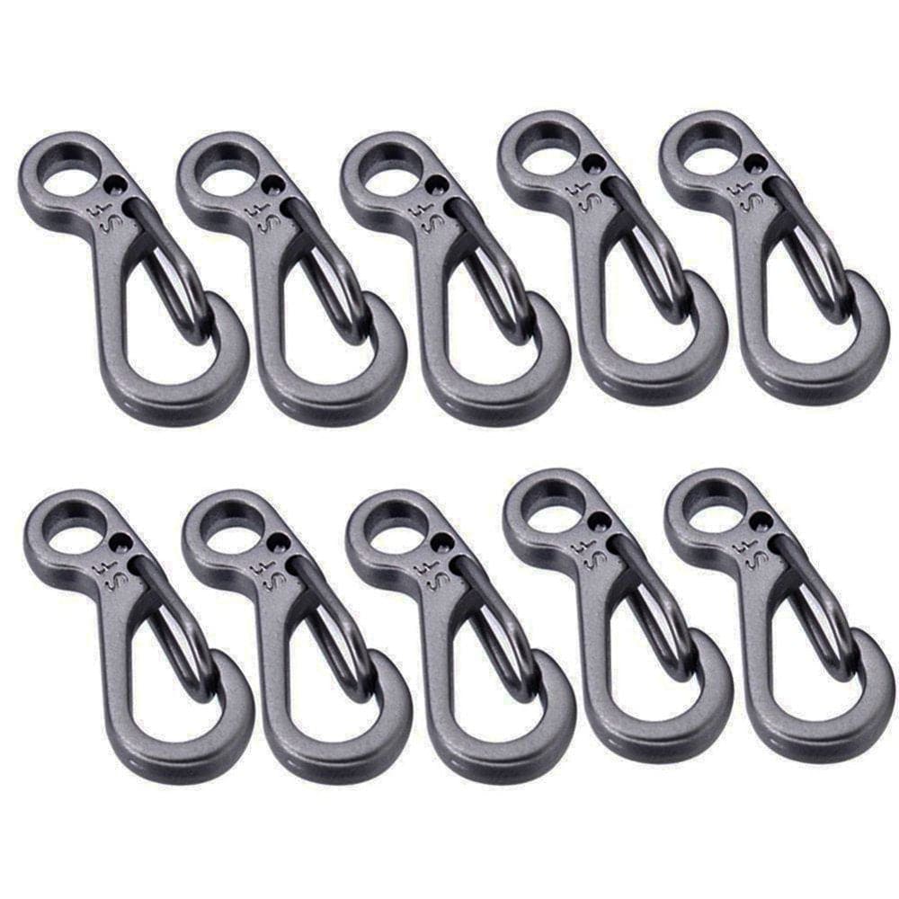 Guiroate 10Pcs/Mini Spring Backpack Clasps Climbing Carabiners EDC Keychain Camping Bottle Hooks Survival Gear - Grey