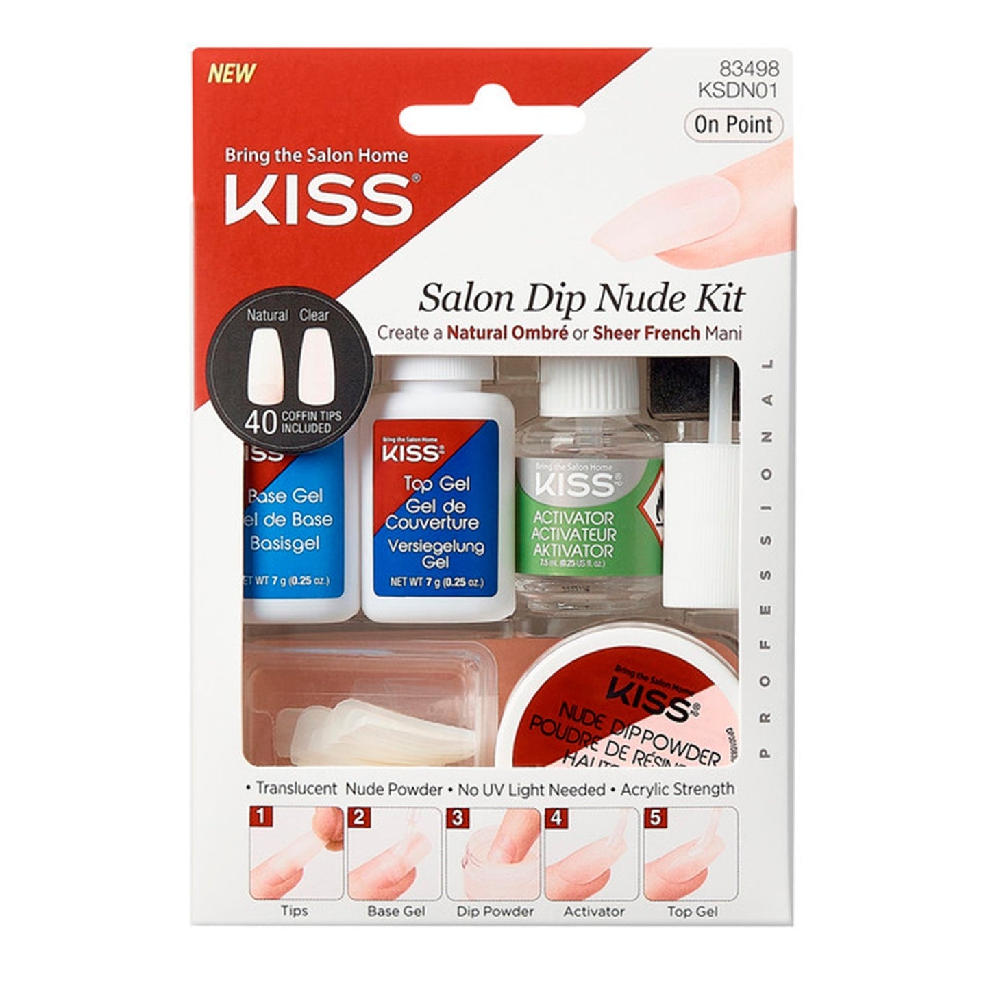 Kiss Salon Dip Nude Natural n Clear 40 Coffin Tips Kit