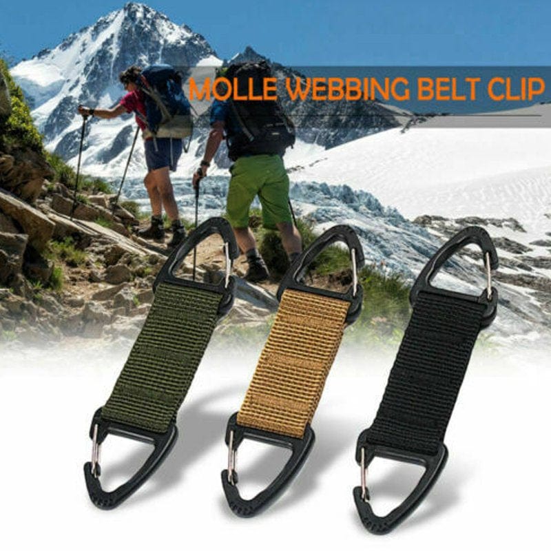 Multifunctional Molle Webbing Belt Clip Climbing Carabiner Buckle High Strength Nylon Hanging Chain Backpack Key Hook (Green/Khaki/Black)
