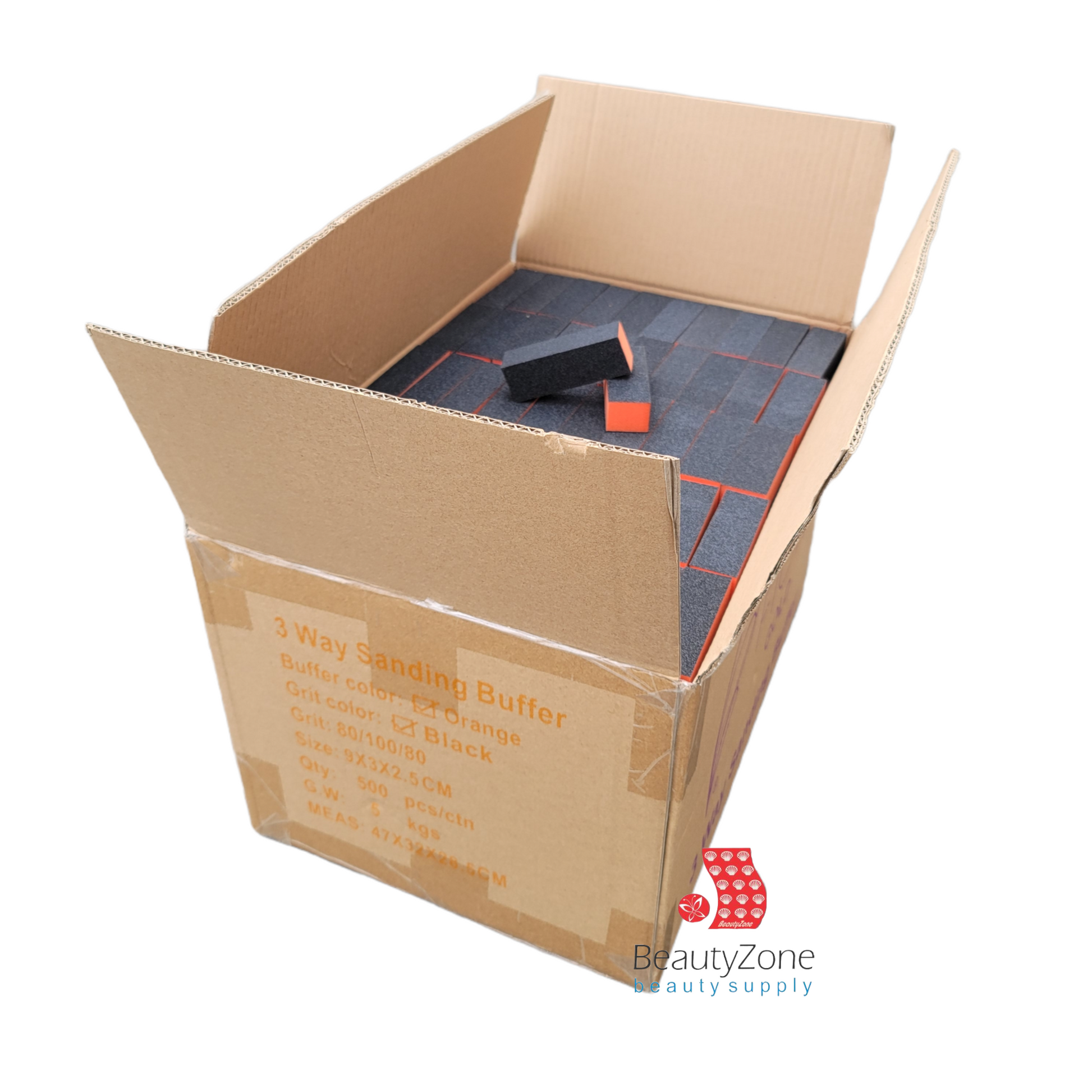 Nail Buffer Block 3 way Orange Black Grit 500 pc #W12 - BeautyzoneNailSupply