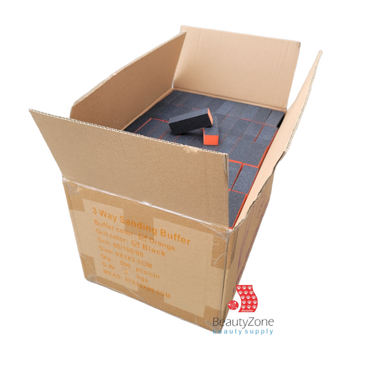 Nail Buffer Block 3 way Orange Black Grit 500 pc #W12 - BeautyzoneNailSupply