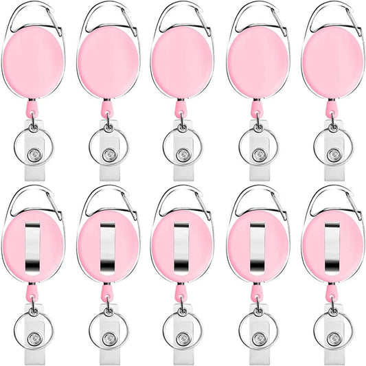 Retractable Badge Holder with Carabiner Reel Clip and Key Ring for ID Card Key Keychain Holders Pink 10 Pieces by Moever